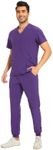 COZYFIT Men Scrubs Set — Stretch V-Neck Scrub Top & Jogger Pant with 8 Pockets, Yoga Waistband, Anti-Wrinkle Scrubs for Men - Purple, L