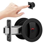 Aesytava Matte Black Pocket Door Hardware with Indicator, Heavy Duty Round Pocket Door Lock, Pocket Door Hardware Black, Solid Pocket Door Hardware for Bathroom(1 Pack)