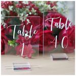 UNIQOOO Acrylic Wedding Table Numbers 1-40 with Stands | 4x6 inch Printed Calligraphy, Clear Table Number Signs and Holders | Perfect for Wedding Reception, Centerpiece Decoration, Event, Party