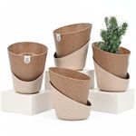 Eha Earth Friendly EcoBloom Small Self Watering Pots for Plants | 4 Inch, Pack of 4 |Bamboo Based and UV Protected Planters | Pots for Indoor Plants | for Home Decor, Outdoor, Balcony | Tortilla