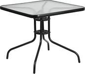 Flash Furniture TLH-073A-2-GG Square Tempered Glass Metal Table, 31.5-Inch