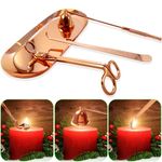 Candle Snuffer 4 in 1, Stainless Steel Candle Accessory Set Contains Candle Wick Trimmer & Candle Wick Snuffer & Candle Wick Dipper & Metal Tray for Candle Lovers (Rose Golden)