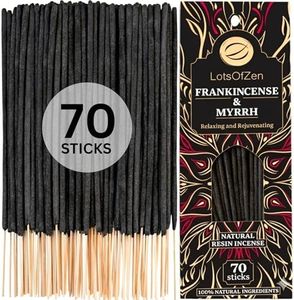LOTS OF ZEN Frankincense and Myrrh Incense Sticks (70 Pack) – Long Burning Natural Resin Smudge Kit for Spiritual Cleansing, Meditation & Energy Balance