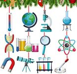 12 Pieces Christmas Science Hanging Decoration Wood Science Beaker Ornament for Xmas Tree Party Holiday Season Home Decor (Laboratory Equipment)