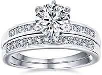 Classic Traditional 2CT Round Solitaire 6 Prong Solitaire Pave Band AAA CZ Anniversary Wedding Engagement Ring Set Band For Women .925 Sterling Silver