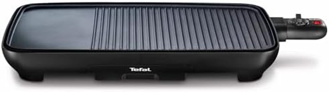 Tefal Tischgrill Malaga, Elektrogrill, regelbarer Thermostat, antihaftbeschichtete Grillplatte, 2/3 Grill, 1/3 Teppanyaki, abnehmbares Kabel, Platte und Abtropfschale spülmaschinenfest, 2000W, TG3918