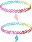 BodyJ4You Tattoo Choker Necklace - 90s Choker Necklace Women - 2000s Rainbow Choker - Rainbow Hearts Friendship Love Charms Pendants - Colorful Stretchy Elastic Necklace