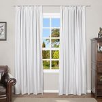 TWOPAGES White Linen Look Blackout Drape, Solid Thermal Insulated Sun Blocking Privacy Pinch Pleat Curtain for Bedroom Living Room, 50W x 108L