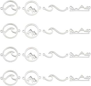 UNICRAFTALE 16 piezas 4 estilos Conector de Acero Inoxidable Encantos Planos Redondos Montaña Enlace Anillos Océano Ola Conector Encantos Macizo Enlaces Conectores Hueco Encanto