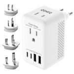 QENEQ 220v to 110v Converter Travel Voltage Converter European Plug Adapter Travel Power Adapter Canada to Europe with 2 USB A 2 USB C & UK US EU AU South Africa for Hair Dryer (White)