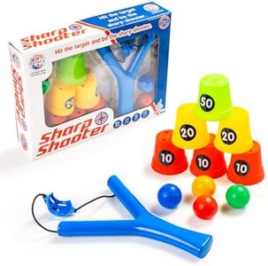 Ratna's Sharp Shooter with 6 Plastic Cup Targets & 4 Balls, Slingshot Catapult Gulel Power Blaster Archery for Kids 5+ Years (Multicolour)