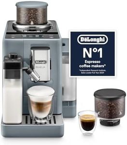 Delonghi Rivelia EXAM440.55.G, Fully Automatic Coffee Machine with LatteCrema Hot, Automatic Milk Frother, Compact Size Bean to Cup Coffee Machine, 16 Recipes, Full Touch Colored Display, Pebble Grey