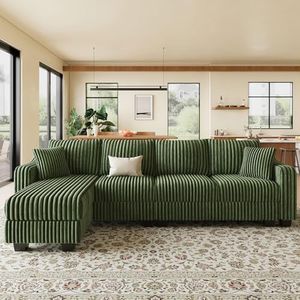 Belffin Sectional Couch with L-Shape Chaise L Shaped Couch with Ottoman Sectional Couches for Living Room Corduroy (Green, L Shaped)