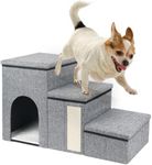 petizer Dog Stairs for Small Dogs, Foldable Pet Stairs with Storage Box and Condo, Adjustable Height Steps for Couch/Bed, Folding Non-Slip Dog Ramp for Puppy, Cats, or Small Dog