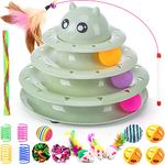 17 Pack Cat Toys Interactive for Indoor Cats Kitten Toy Fun Roller 3 Level Cat Teaser Ball Toys with Cat Feather Wand (Green)