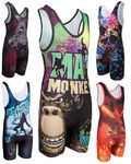 KO Sports Gear - Unisex Wrestling Singlet, Comfortable & Breathable, 4 Way Stretch, Gymnastics, Running, Weightlifting (Mat Monkey, Adult Small)