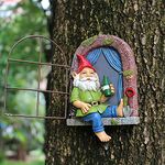 Meyas Garden Gnome Statues Elf Out The Window Tree Hugger, Garden Peeker Yard Art Ornaments,Tree Sculpture Outdoor Garden Decoration, Funny Resin Gnome Statues Figurines (Drunk Gnome)