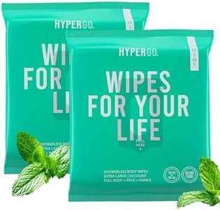 HyperGo Body Wipes - No Rinse Wet Wipes for Adults, All Natural Shower Bathing Wipes, Refreshing Body and Face Cleansing Wipes for Women and Men, 40 Extra Large Disposable Washcloths, 12x12 Mint