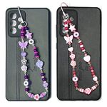 Heddz Handmade Lilac & Pink Acrylic Beads Set of 2 Anti- Lost Phone Chain For Women And Girls |Can be Easily Attached with Mobile Case, Keychains & Bag (HPC89_LP)