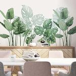 Boho Tropical Plants Wall Decals for Living Room, Natural Palm Tree Monstera Leaf Wall Stickers Peel and Stick Posters Art Murals for Bedroom Office