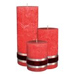 Badidi - Red Candles - Red Christmas Candles - Home Table Living Room Decoration - Red Ornaments - 3 x Pillar Candle - Size 9, 12.5, 19cm high, 7cm Diameter