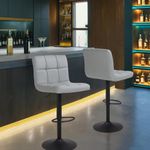 Lennox Furniture 360-Degree Set of 2 Swivel Adjustable Height Grey Bounded Leather Bar Stool Chair Stable Black Base and Sturdy Metal Handel