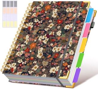 Hardcover Spiral Notebook 8.5"x11" Journal with Removable Dividers Tabs, 300 Pages Leather 5 Subject Notebook College Ruled, Large A4 Notebooks for Work School, Lined Journal for Women, A4 Flower