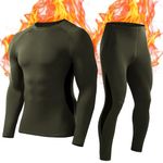 Roadbox Mens Thermal Underwear Fleece Lined Long Sleeve Tops & Tights Athletic Warm Base Layer as