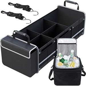 Trunk Organizer for Car, Foldable Car Storage Bag Portable With Built-in Leakproof Insulation Cooler Bag, 5 Compartments Vehicle Divider Heavy Duty Cargo Tote for SUV RV Lorry Truck Car Trip (T788)