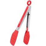 DAILY KISN 9 Inch Kitchen Tongs, Cooking Tongs with Slotted Silicone Tips and Stainless Steel Handle, Non Stick Heat Resistant Tongs for Cooking, Buffet, Salad Serving (9", Red)