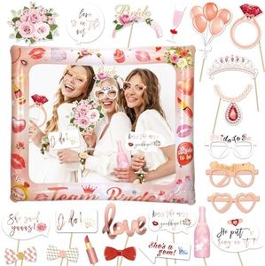 HOWAF Addio al Nubilato Gadget, 23 pezzi Photo Booth Addio al Nubilato Accessori Fai da Te e Team Bride Cornice per Selfie Gonfiabile kit Decorazioni per Addio al Nubilato Sposa e Amiche, Oro Rosa