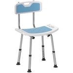 HOMCOM Shower Chair for the Elderly and Disabled, 6-Level Height Adjustable Shower Stool with Backrest, Curved Seat, Anti-slip Foot Pads and Shower Head Holder, Light Blue