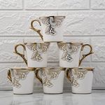 Femora Gold Wild Shroom Tea Mugs, Ceramic Tea Cups, Coffee Mugs (160 ml) - 6 Pcs Set (NOT Microwave Safe)