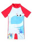 Bubble Berry Swimming Costume for Boys | Blue Red Dino Print | 1 Piece Swimsuit | 2-3 Years