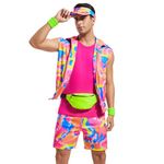 5 Pieces 80s Workout Costume for Men Halloween Cosplay 80s 90s Workout Outfit Party Clothing for Adult Mens (Pink, Large)