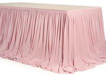 Mohoeey 9ft Extra Long Dusty Rose Chiffon Table Skirt with Pooling Blush Pink Tulle Table Skirts for Wedding, Birthday, and Cake Table Decorations