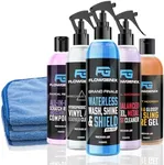 Flowgenix™ Grand Slam 5-Pack - Includes Car Detailing Spray, Tire Shine Gel, Scratch Remover, Wheel Metal Rust Cleaner, Interior Water-Repellent Vinyl & Leather Cleaner - Incl 2 Microfiber Towels