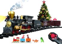 Remote Control Train Set for Boys Girls Kids Electric Steam Locomotive, Cargo Car & Tracks,Trains w/Realistic Smoke,Sounds & Lights,Rechargeable Christmas Birthday Gifts for 3 4 5 6 7+ Years Old