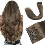 XDhair Clip in Hair Extensions Real Human Hair 6pcs 120g Ash Brown Silky Straight Clip in Hair Extensions Double Weft Seamless Hair Extensions for Women(C#8,18Inch)