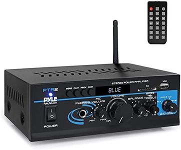 Pyle Home Audio Power Amplifier System - 2X40W Bluetooth Mini Dual Channel Mixer Sound Stereo Receiver Box w/ AUX, Mic Input - For Amplified Speakers, PA, CD Player, Theater via RCA, Studio Use - PTA2