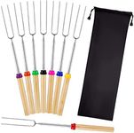 Mluchee 8Pcs Marshmallow Roasting Sticks Smores Skewers for Fire Pit 32inch Telescoping Sausage BBQ Hot Dog Forks Portable Carrying Bag for Grill Campfire