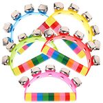 Artibetter Tambourines for Children 5pcs Kids Sleigh Bells for Christmas Caroling, 5 Jingle Bells Instrument with Wood Handle for School Band Performances, Classroom Percussion Music Hand Bell