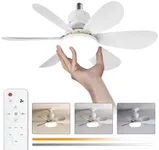 Hisummer Socket Fan Ceiling Fan with Light - 20.5" Small Socket Fan Light with Remote for E26 Base, 3CCT Dimmable Mini Screw in Ceiling Fan Light with 6 Blades for Bedroom Kitchen and Small Rooms