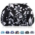 Lazy Drawstring Makeup Bags, Large Capacity Waterproof Travel Portable Cosmetic Bag Pouch Makeup Pouch Storage Organiser for Women Girl (Black Floral)