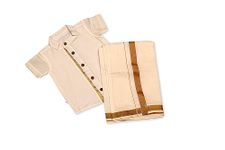 Picksparrow Baby Boy Kerala Cotton Kasavu Shirt with Dhoti/Mundu (Kasavu - Plain, 0-6 Months)