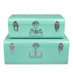 ELAN Vintage Style Buxa Metal Rectangular Trunk / College Dorm & Bedroom Footlocker (Blue, 22 In) -Set of 2