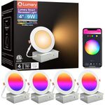 Lumary 4 Inch Smart LED Recessed Slim Pot Lights with Junciton Box, ETL Listed Recessed Ceiling Light, RGBWW Color Changing LED Downlight Work with Alexa/Google Assistant, 4 Pack