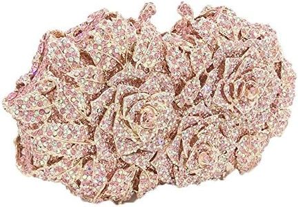 Boutique De FGG Dazzling Flower Evening Bags For Women Formal Party Rhinestone Handbags Wedding Crystal Clutch Purse,Pink AB,Mini