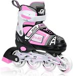 Adjustable Inline Skates for Kids, Teens, and Adults – ABEC-7 Bearings, PU Wheels, Comfortable Fit, for Indoor and Outdoor Skating (Pink, Medium - Big Kid (1Y-5Y US))