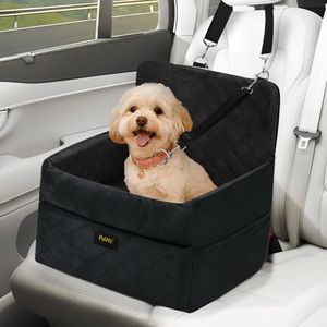 Pwaz Dog Car Seat, Elevated Dog Booster Seat for Small/Medium Dogs Up to 16KG,Puppy Car Bed with Thick Cushion, Washable Pet Travel Carrier Bed with Removeable Cover and Storage Pockets (Black)